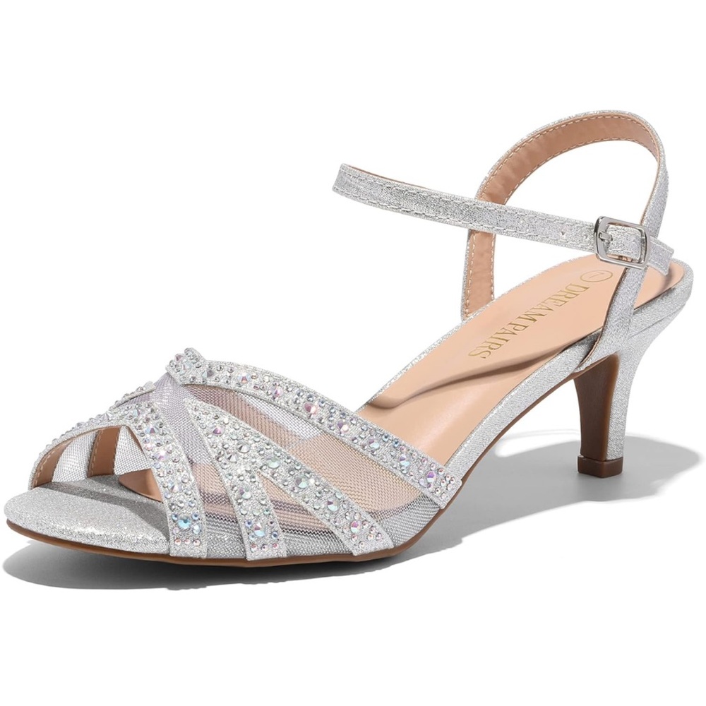 DREAM PAIRS Women's Nina Low Heel Pump Sandals in Silver